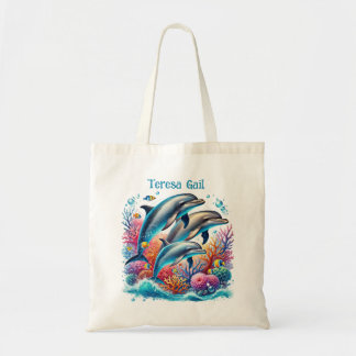 Tote Bag Amateurs de dauphins mignons ajouter le nom
