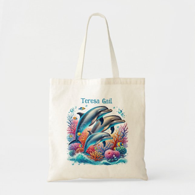 Tote Bag Amateurs de dauphins mignons ajouter le nom (Devant)