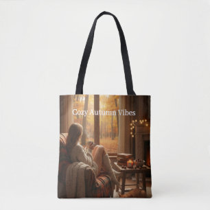 Tote Bag Ambiance Automne Cosy Fenêtre de cabane d'automn