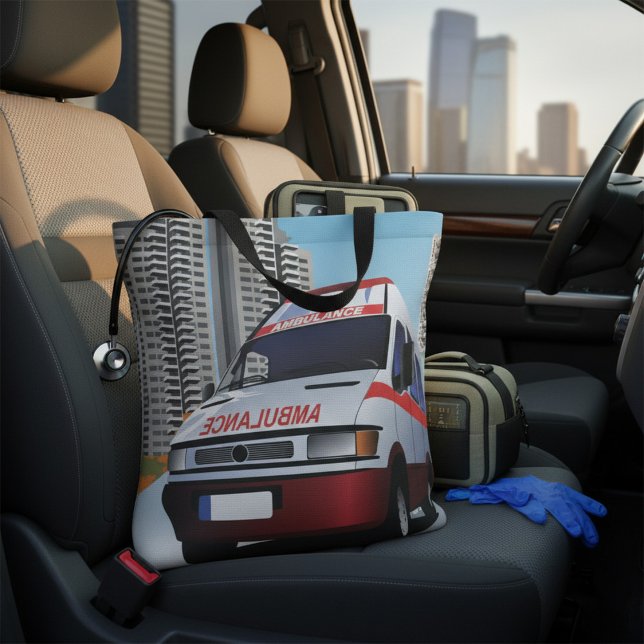 Tote Bag Ambulance d'urgence dans Cityscape Secourt Médical (Créateur téléchargé)