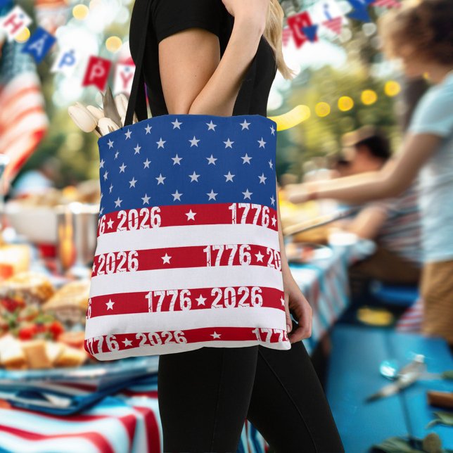 Tote Bag America 250 Stars & Stripes 1776 2026 Lettering (Créateur téléchargé)