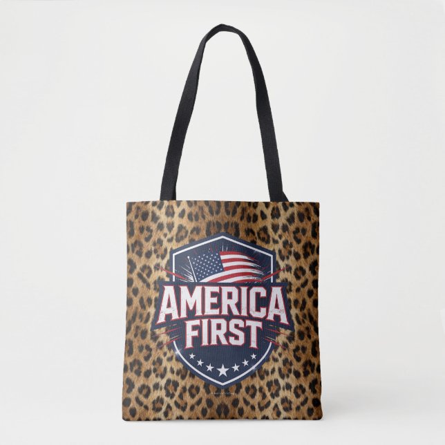 Tote Bag America First - Impression léopard - Fourre-tout (Devant)