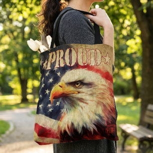 Tote Bag Américain fier. Aigle chauve et drapeau des États-