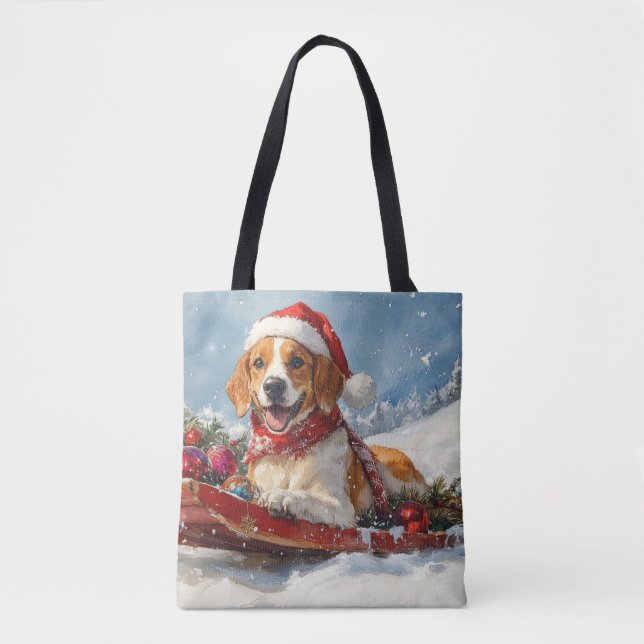 Tote Bag American English Foxhound dans Sledge Christmas (Devant)