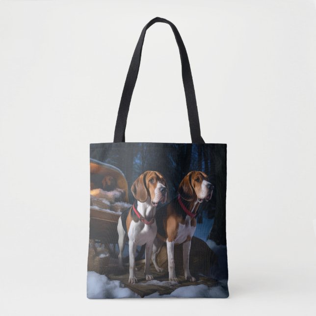 Tote Bag American English Foxhound Snowy Sleigh Noël (Devant)