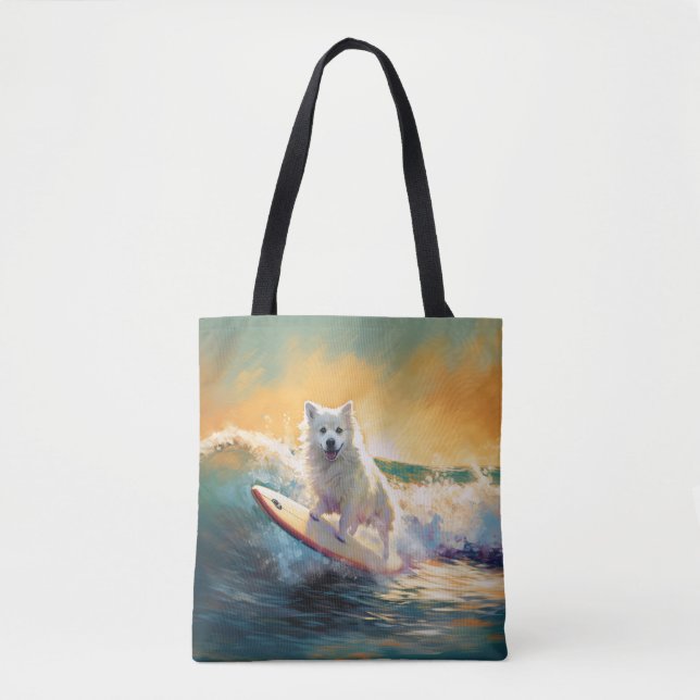 Tote Bag American Eskimo Beach Surf Peinture (Devant)