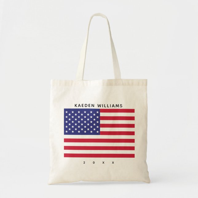 Tote Bag American Flag Red White Blue Monogram Patriotic (Devant)