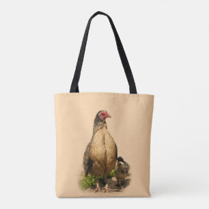 Tote Bag American Game Hen et poulets de bébé
