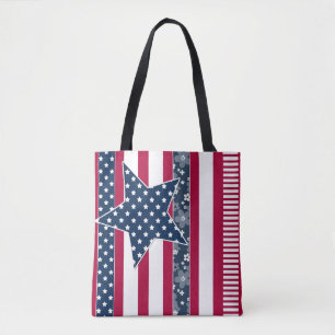 Tote Bag American ptriot traditional flag colors red navy w