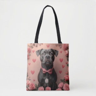 Tote Bag American Staffordshire avec Roses - Saint-Valentin