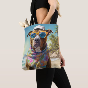 Tote Bag American Staffordshire sur la plage, cadeau d'été
