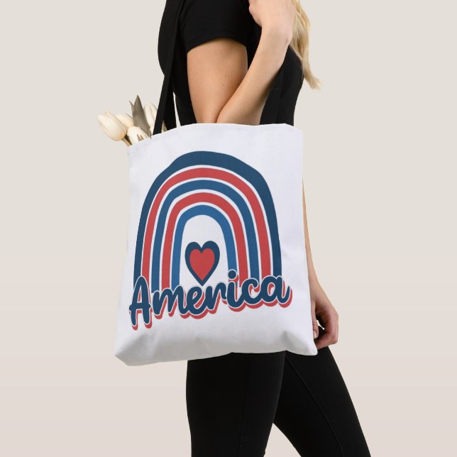 Tote Bag Amérique 4 juillet Fête Rainbow USA (De près)