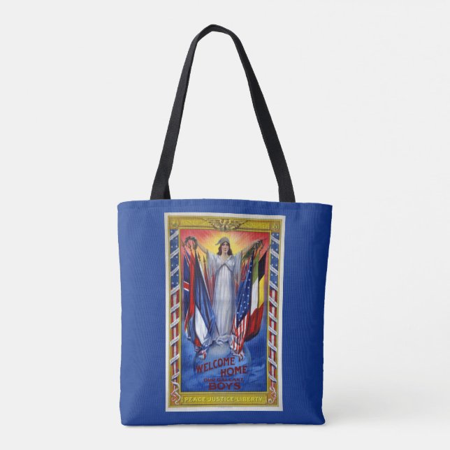 Tote Bag Amérique patriotique vintage, Paix Justice Liberté (Dos)