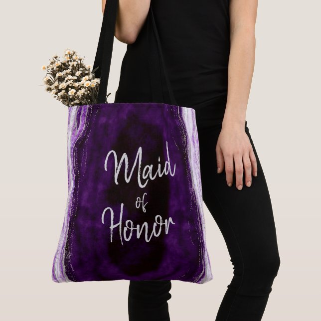 Tote Bag Amethyst Purple & Silver Géode Agate Maid of Honor (De près)