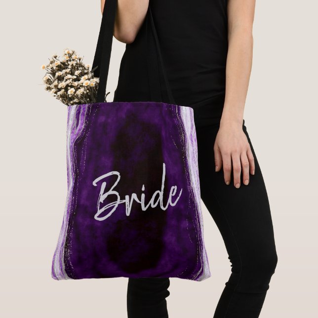 Tote Bag Amethyst Purple & Silver Géode Agate Marbre Bride (De près)