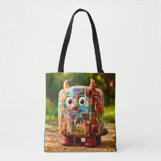Tote Bag Amis Bizarres – Affiche du Monstre Cube Patchwork