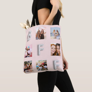 Tote Bag Amis rose or argent noir collage photo