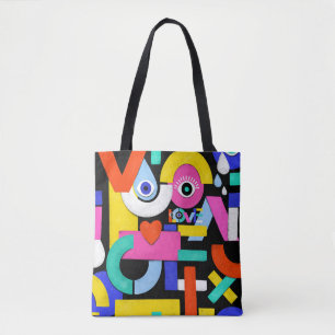 Tote Bag Amour Abstrait, yeux : motif coloré