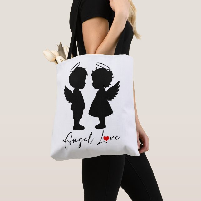 Tote Bag Amour Ange – Conception de Couple d'Anges Mignons (De près)