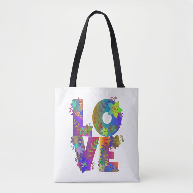 Tote Bag Amour arc-en-ciel floral (Devant)