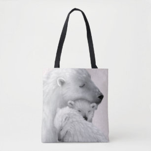 Tote Bag Amour arctique : Famille d'ours polaires aux teint