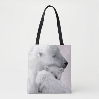 Tote Bag Amour arctique : Famille d'ours polaires aux teint