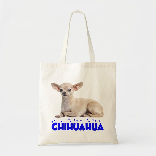 Tote Bag Amour Chihuahua Chiot Coeur bleu (Devant)