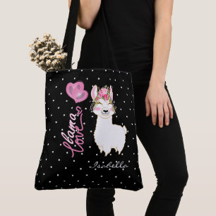 Tote Bag Amour de lama - rose