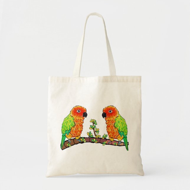 Tote Bag Amour de perroquet de Conure sur la branche de (Devant)