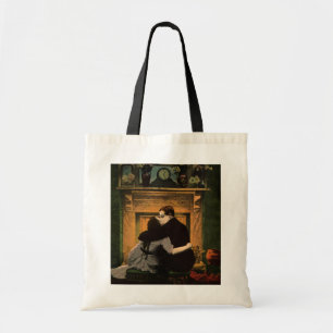 Tote Bag Amour et romance vintage, baiser au feu romantique