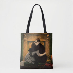 Tote Bag Amour et romance vintage, baiser de cheminée roman