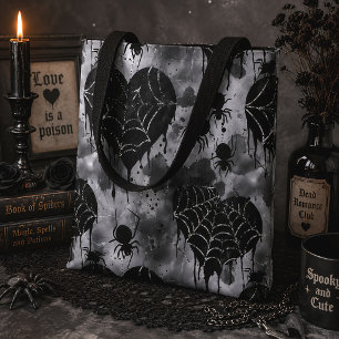 Tote Bag Amour gothique Cœur Araignée Toile Épouvantable