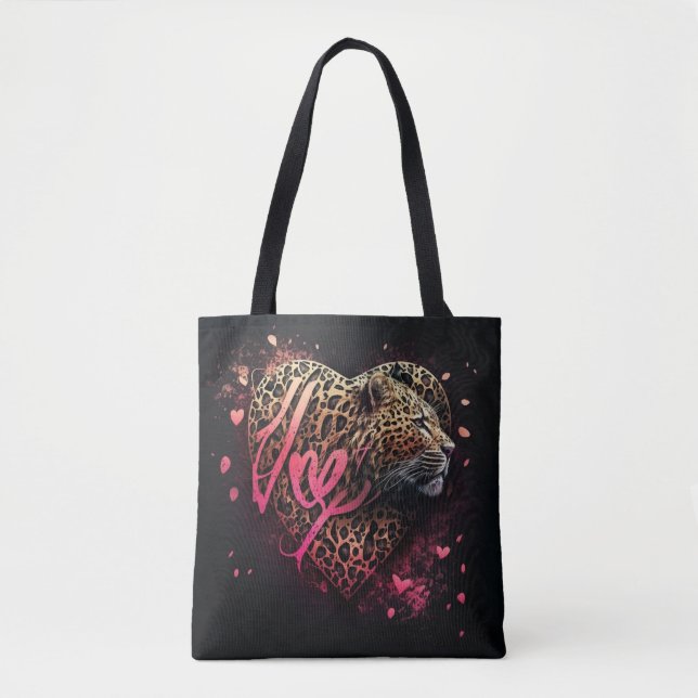 Tote Bag Amour graffiti art cœur léopard                    (Devant)