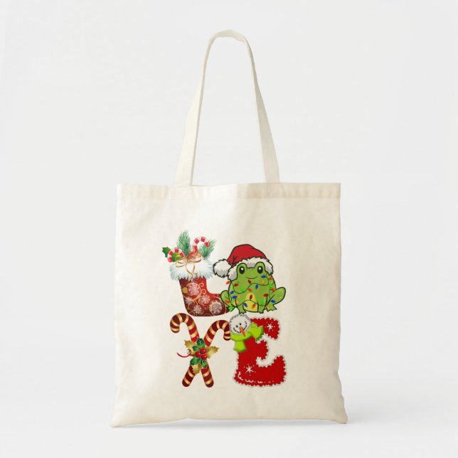 Tote Bag Amour Grenouille lumières de Noël Drôle Santa Hat  (Devant)