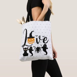 Tote Bag Amour Halloween points noirs et blancs