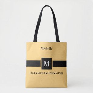 Tote Bag Amour moderne Liebe Amore Nom et Initiale 