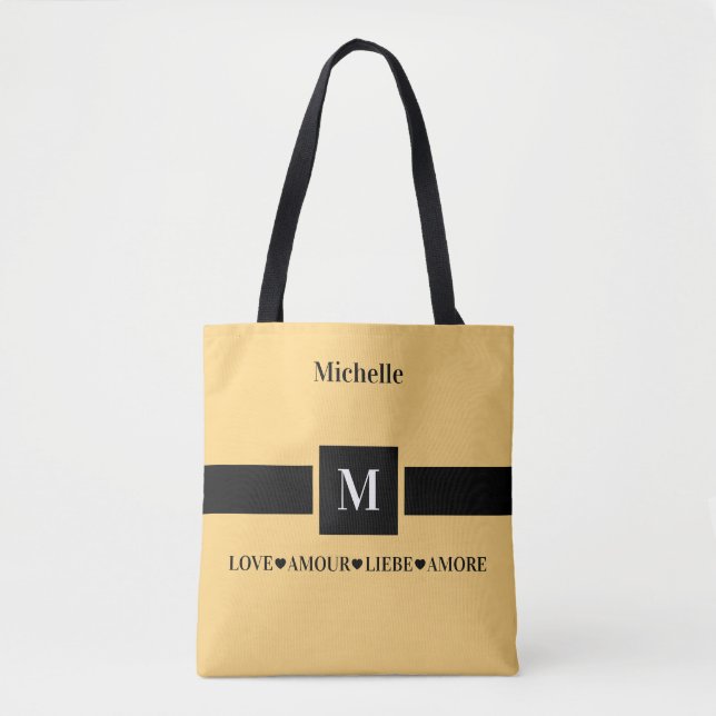 Tote Bag Amour moderne Liebe Amore Nom et Initiale  (Devant)