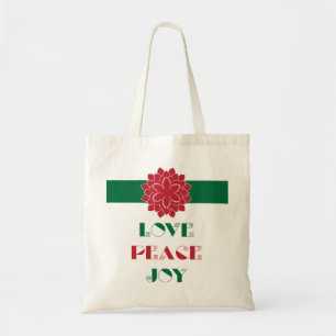 Tote Bag Amour moderne, Paix, Texte de joie avec poinsettia