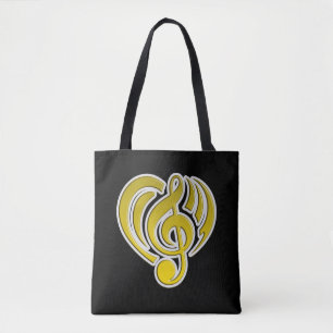 Tote Bag Amour Musical Vibrations Cœur Jaune Note De Musiqu