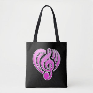 Tote Bag Amour Musical Vibrations Rose Musique Note DJ
