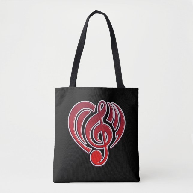 Tote Bag Amour Musical Vibrations Rouge Note de Musique DJ (Devant)
