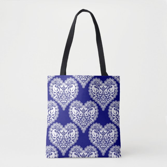 Tote Bag Amour sans couture Valentines Jour marine blanche  (Devant)