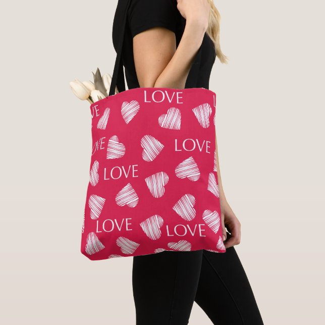 Tote Bag AMOUR sans couture Valentines Jour rose rouge blan (De près)