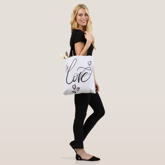 Tote Bag Amour Sérénité Écriture | Graphisme Chic de Pleine (Sur le modèle)