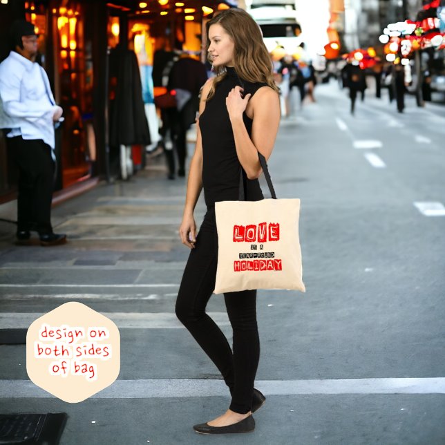 Tote Bag Amour Vacances Toute L'année Typographie Citation  (A fun reusable, double sided design tote. )