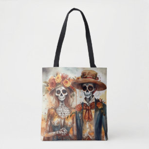 Tote Bag Amoureux Crâne de Sucre Dia de los Muertos