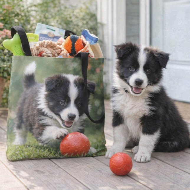 Tote Bag Amoureux de chien border collie mignon  (Adorable Border Collie tote with red‑ball design stylish, durable, and pet‑lover approved)