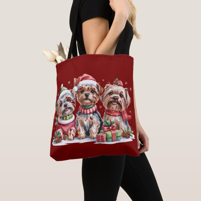 Tote Bag Amoureux de chiens Yorkshire Terrier de Noël (De près)