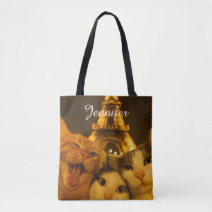 Tote Bag Amoureux de l'équipe de selfie de chat de nuit de 