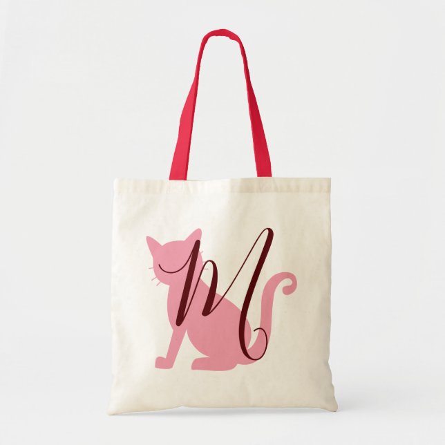 Tote Bag Amoureux de les chats Monogram rose et bourgogne (Devant)